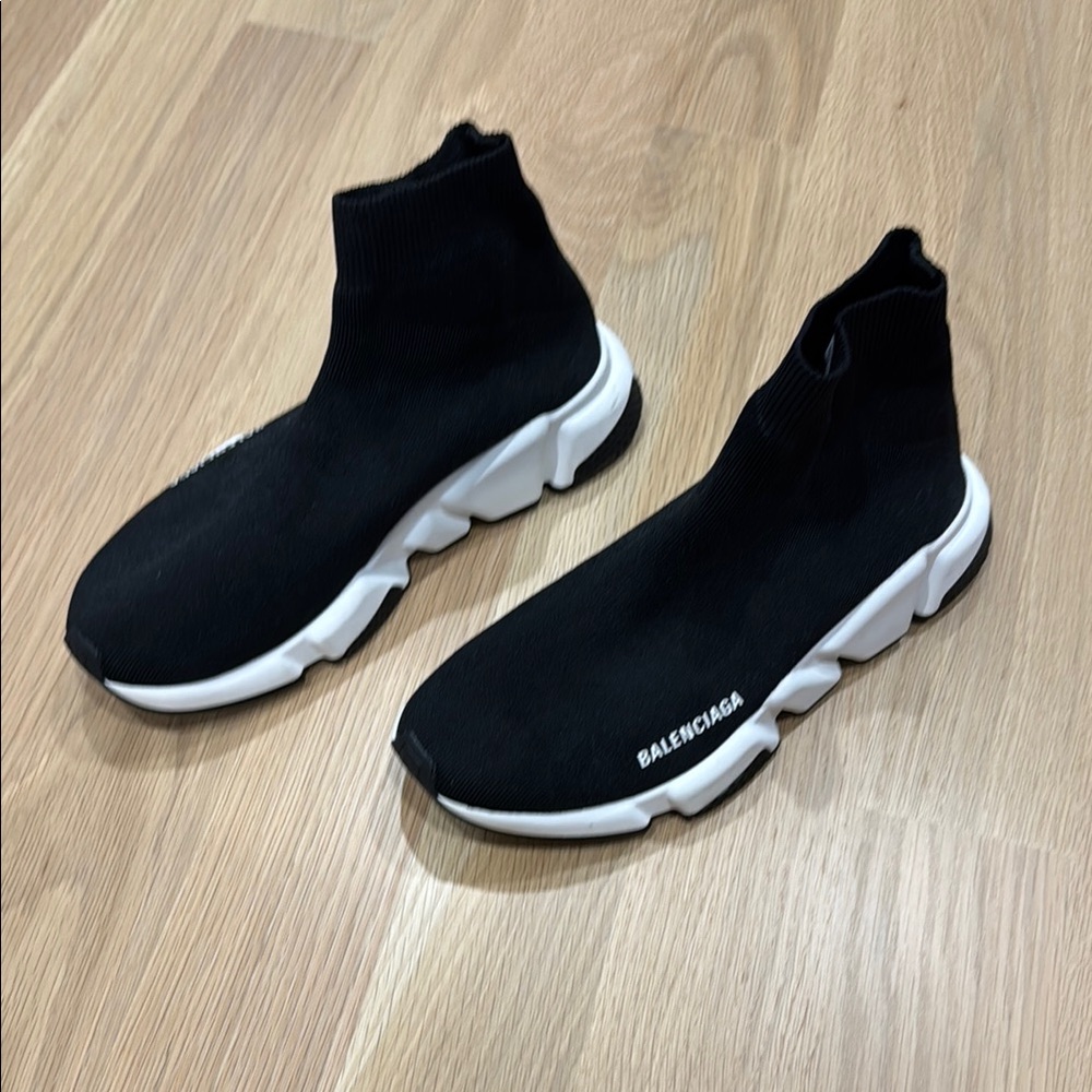 Balenciaga Black Knit Sneakers with White Sole